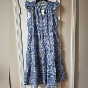 J. Crew Midi Floral Poplin Tiered Dress! Size Medium Petite, New With Tags